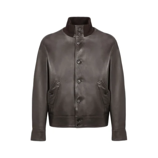 Slowear Ribbed Collar Leather Jacket