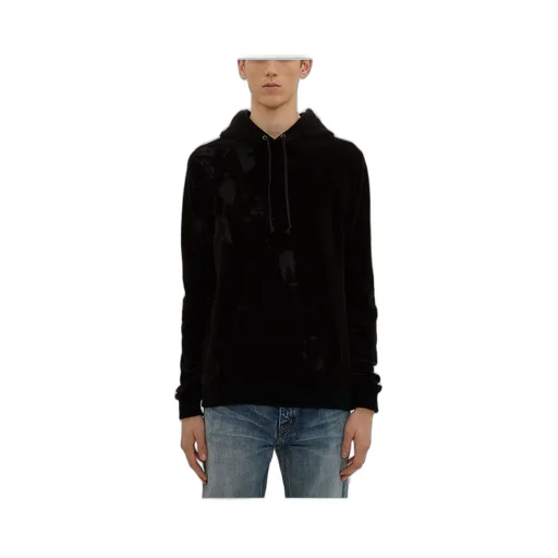 Saint Laurent Distressed Effect Drawstring Velvet Hoodie