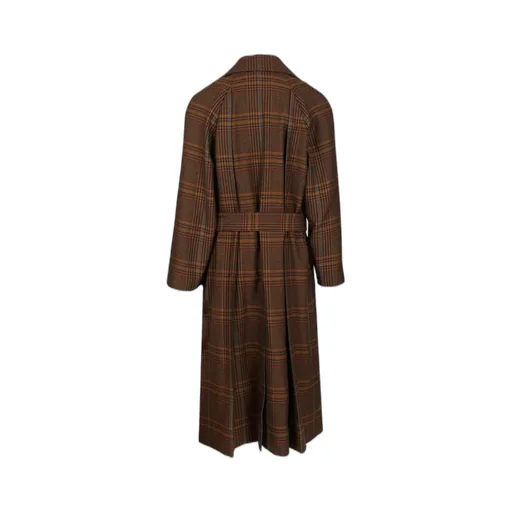 Saint Laurent Checked Belted Long Coat