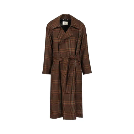 Saint Laurent Checked Belted Long Coat
