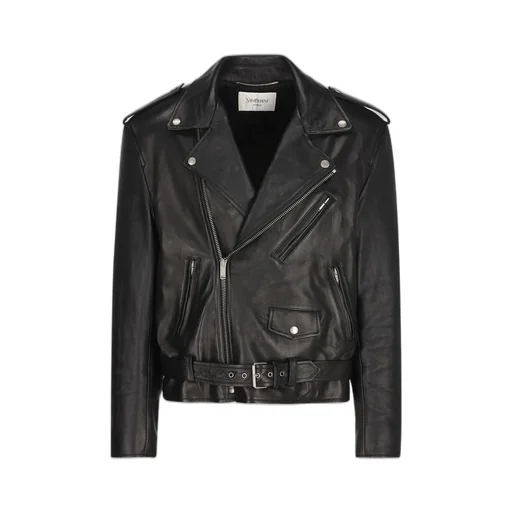 Saint Laurent Zip Detailed Belted Biker Jacket