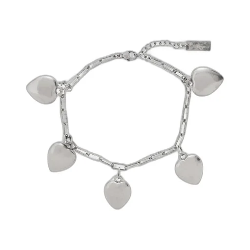 Saint Laurent Heart-Pendant Logo Engraved Chain Bracelet