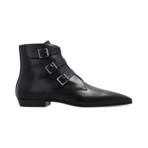 Saint Laurent Pointed Toe Buckle Strapped Boots