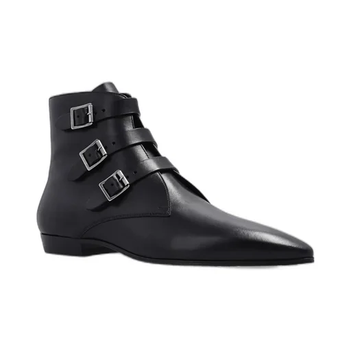 Saint Laurent Pointed Toe Buckle Strapped Boots