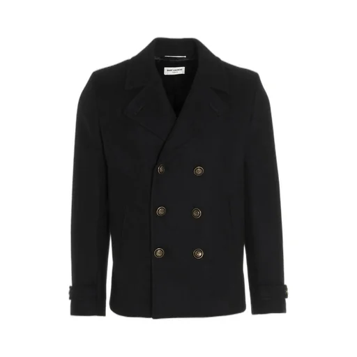 Saint Laurent Double-Breasted Long-Sleeved Peacoat