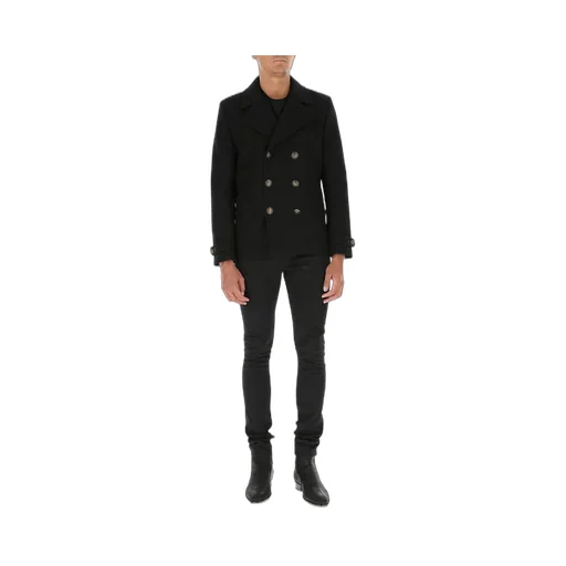 Saint Laurent Double-Breasted Long-Sleeved Peacoat
