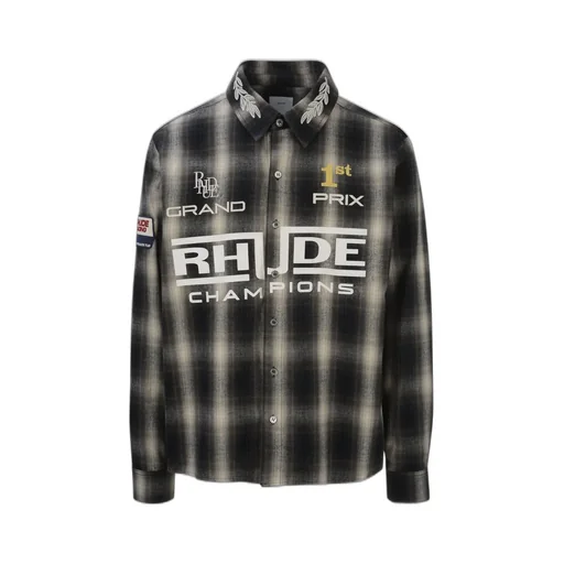Rhude Racing Logo Printed Checked Shirt