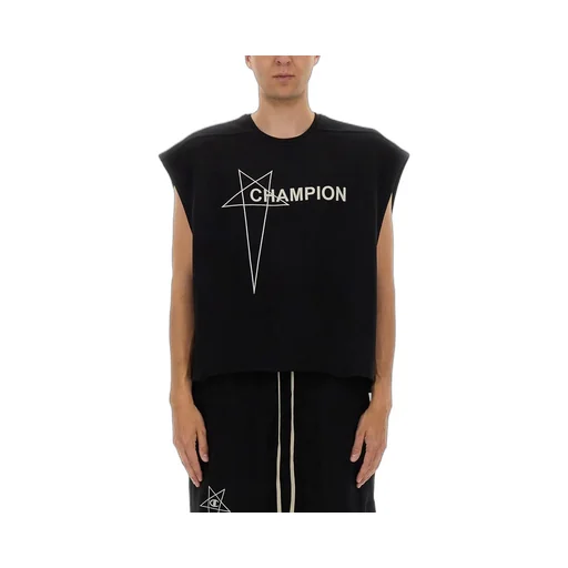 Rick Owens X Champion Logo Embroidered Cropped T-Shirt
