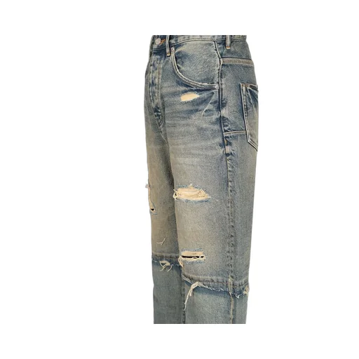 Purple Distressed Wide Leg Jeans