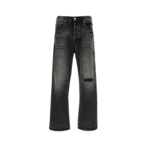 Purple Denim Distressed Straight Jeans