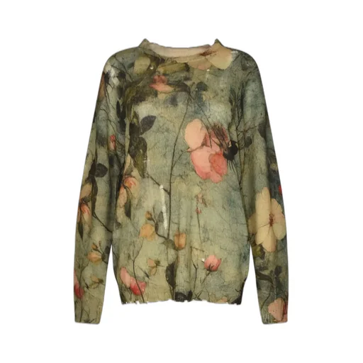 R13 Floral Jacquard Crewneck Distressed Jumper