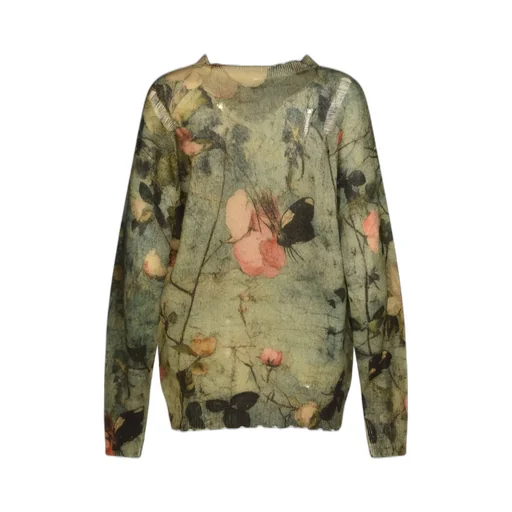 R13 Floral Jacquard Crewneck Distressed Jumper