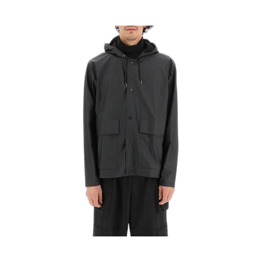 Rains Long Sleeved Drawstring Hooded Coat