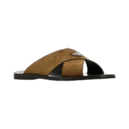 Prada Triangle-Logo Criss-Cross Slides