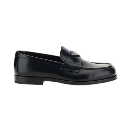 Prada Logo Plaque Almond-Toe Loafers