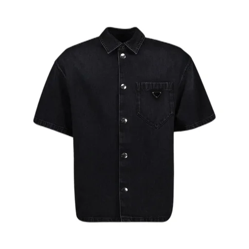 Prada Logo Plaque Short Sleeved Denim Shirt