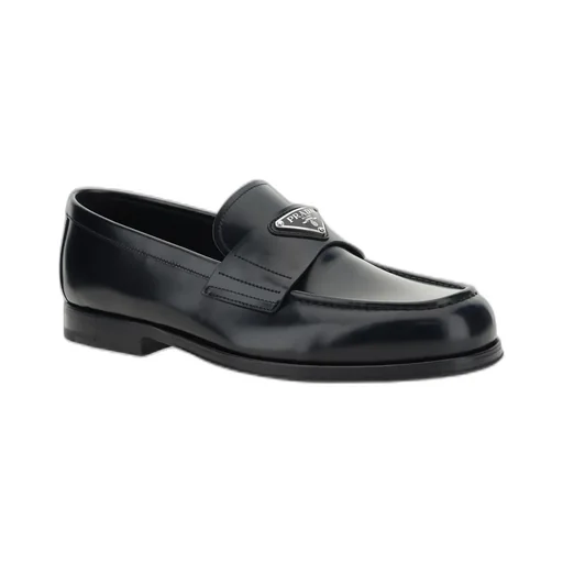 Prada Logo Plaque Almond-Toe Loafers