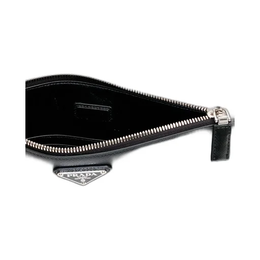 Prada Logo Plaque Zip Clutch Bag