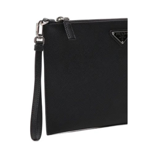 Prada Logo Plaque Zip Clutch Bag