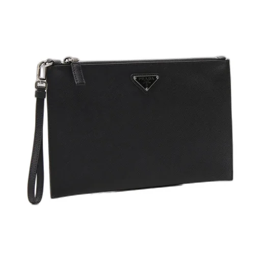 Prada Logo Plaque Zip Clutch Bag