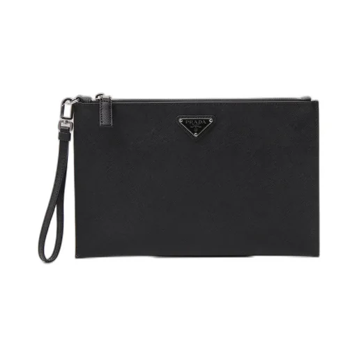 Prada Logo Plaque Zip Clutch Bag