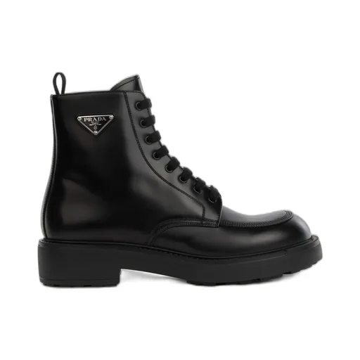 Prada Logo Plaque Laced Boots