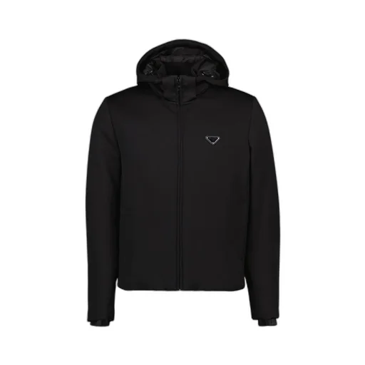 Prada Logo Plaque Zip-Up Hooded Jacket
