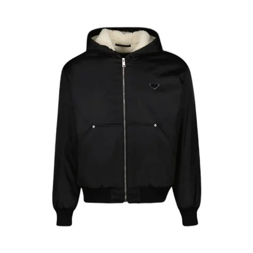 Prada Re-Nylon Triangle-Logo Zipped Hooded Jacket