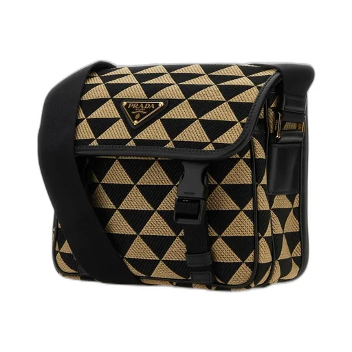 Prada Symbole Embroidered Foldover Top Messenger Bag