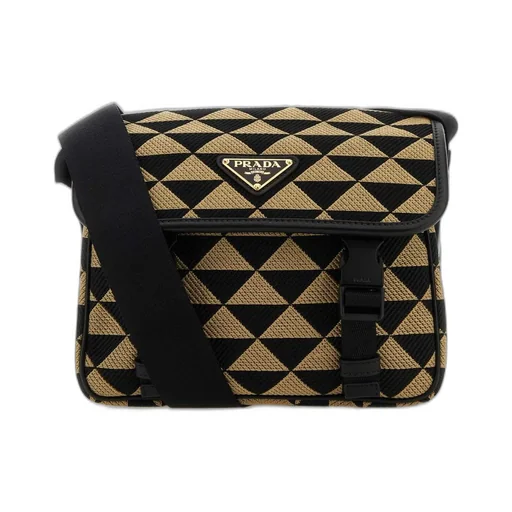 Prada Symbole Embroidered Foldover Top Messenger Bag
