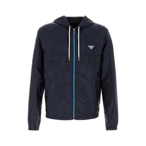 Prada Logo Plaque Zip-Up Hooded Jacket