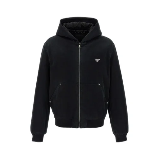 Prada Logo Plaque Zipped Hooded Jacket