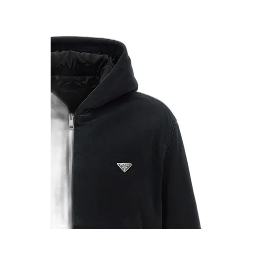 Prada Logo Plaque Zipped Hooded Jacket
