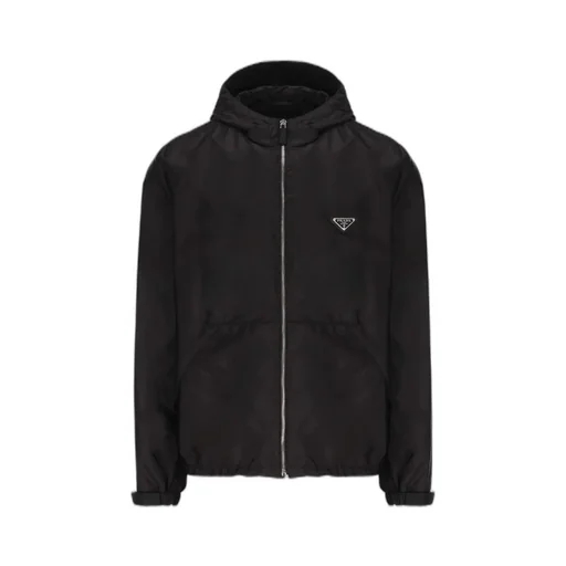 Prada Logo Plaque Zip-Up Hooded Jacket