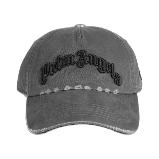 Palm Angels Logo Embroidered Distressed Baseball Cap