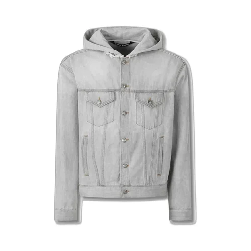 Palm Angels Logo Printed Hooded Denim Jacket