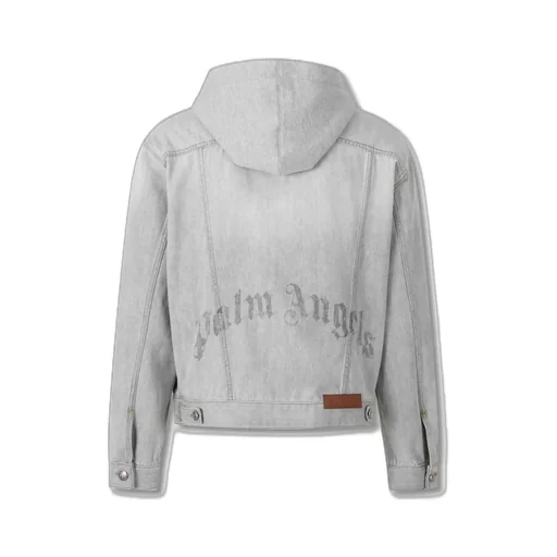 Palm Angels Logo Printed Hooded Denim Jacket