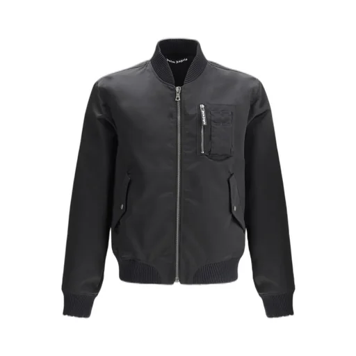 Palm Angels Curved Logo Zipped Bomber Jacket
