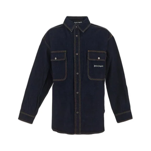 Palm Angels Logo Embroidered Denim Shirt