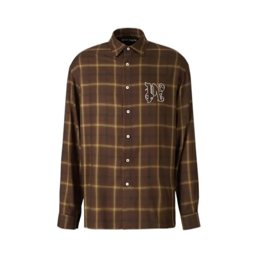Palm Angels Logo Embroidered Checked Long-Sleeved Shirt