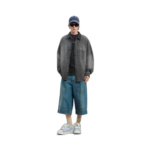 Palm Angels G Curved Denim Long Shorts