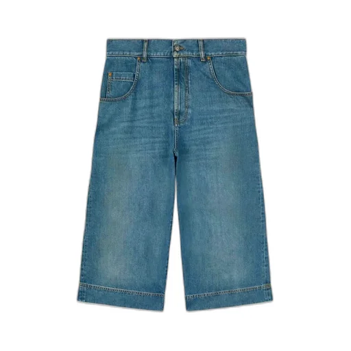 Palm Angels G Curved Denim Long Shorts