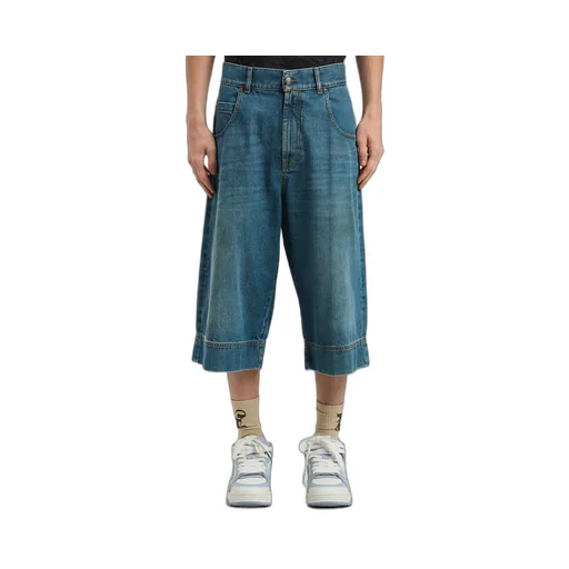 Palm Angels G Curved Denim Long Shorts
