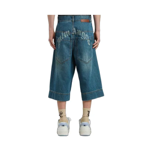 Palm Angels G Curved Denim Long Shorts