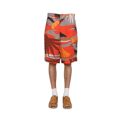 Palm Angels Graphic-Print Straight Leg Shorts
