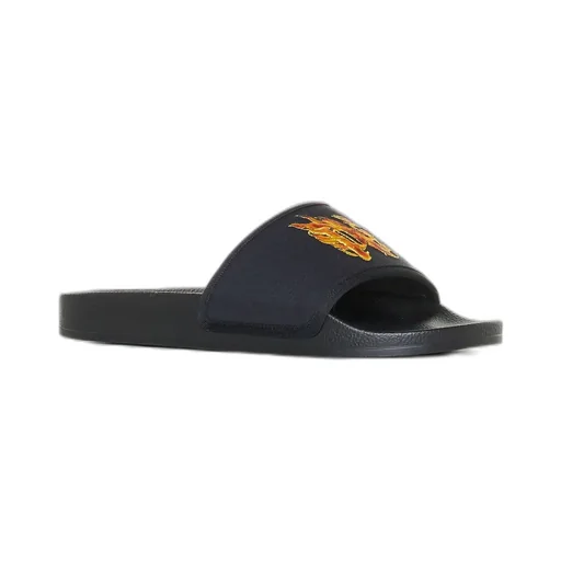 Palm Angels Flame Monogram Printed Round Toe Slides