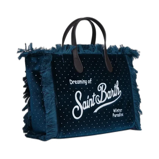 Mc2 Saint Barth Colette Embellished Fringed Velvet Tote Bag