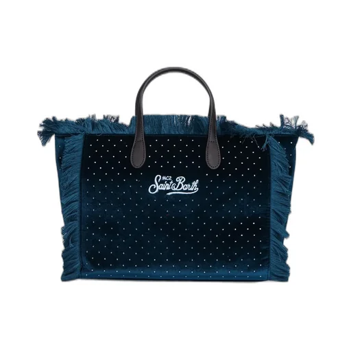 Mc2 Saint Barth Colette Embellished Fringed Velvet Tote Bag