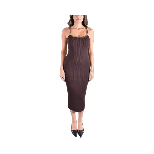 Michael Michael Kors Chain Ribbed Knit Stretched Midi Dress