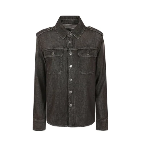 Michael Kors Buttoned Curved Hem Denim Shirt